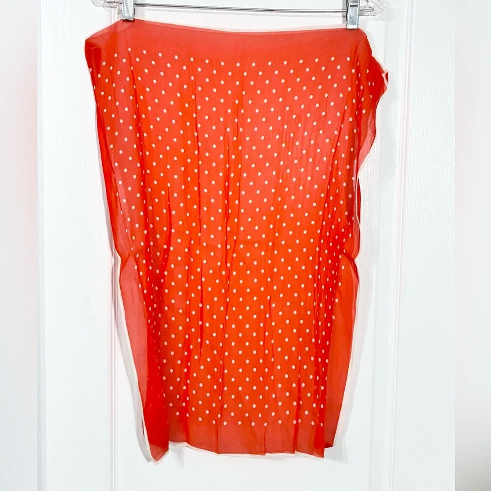 Vintage SILK Polka Dot Scarf 25”x22” Red White